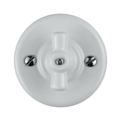 Porcelanowy włącznik obrotowy natynkowy, schodowy, VINTAGE, biały