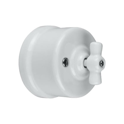 Porcelanowy włącznik obrotowy natynkowy, schodowy, VINTAGE, biały