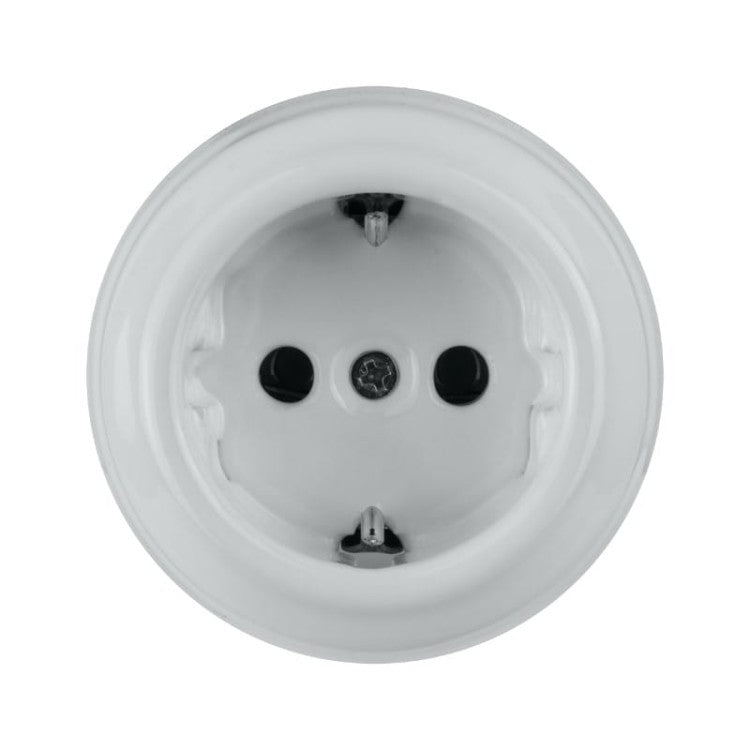 Porcelanowe gniazdo natynkowe Schuko, VINTAGE białe