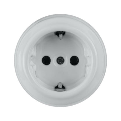Porcelanowe gniazdo natynkowe Schuko, VINTAGE białe