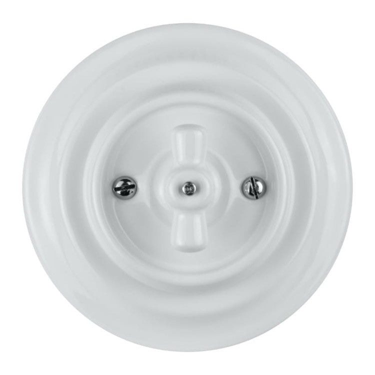 Porcelanowy włącznik obrotowy podwójny, VINTAGE, biały