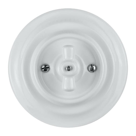 Porcelanowy włącznik obrotowy podwójny, VINTAGE, biały