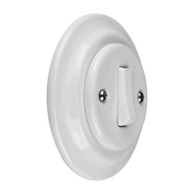 Porcelanowy włącznik klawiszowy schodowy, VINTAGE, biały