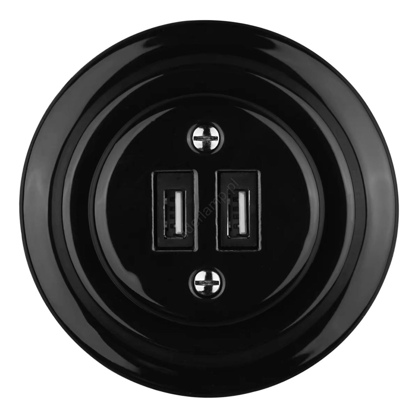 Porcelanowe gniazdo  USB, 2x USB-A, 5V/3,2A, VINTAGE czarne