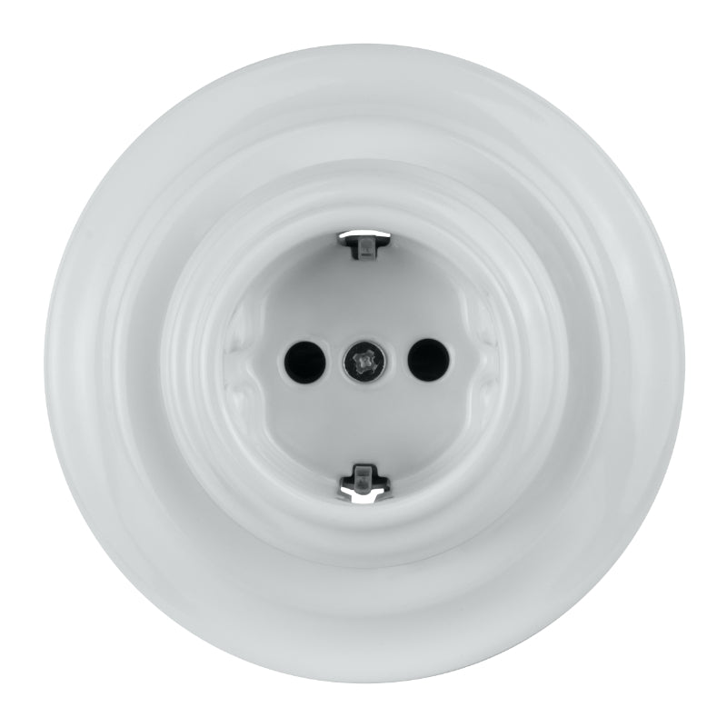 Porcelanowe Gniazdo Schuko, podtynkowe VINTAGE białe