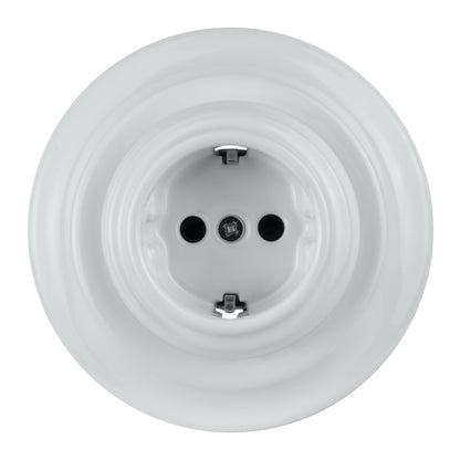 Porcelanowe Gniazdo Schuko, podtynkowe VINTAGE białe