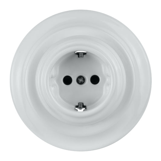 Porcelanowe Gniazdo Schuko, podtynkowe VINTAGE białe